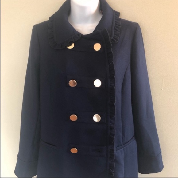 Crown & Ivy Ruffle Trim Peacoat in Navy NWT - Picture 3 of 6